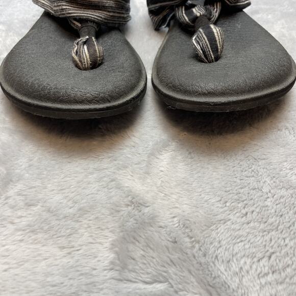 Sanuk Yoga Mat Sandals Womens 9 Black Stripe Slingback Platform Comfort Thongs - Picture 2 of 8